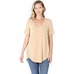 Zenana Luxe Rayon Short Sleeve V-Neck HI-Low 1X